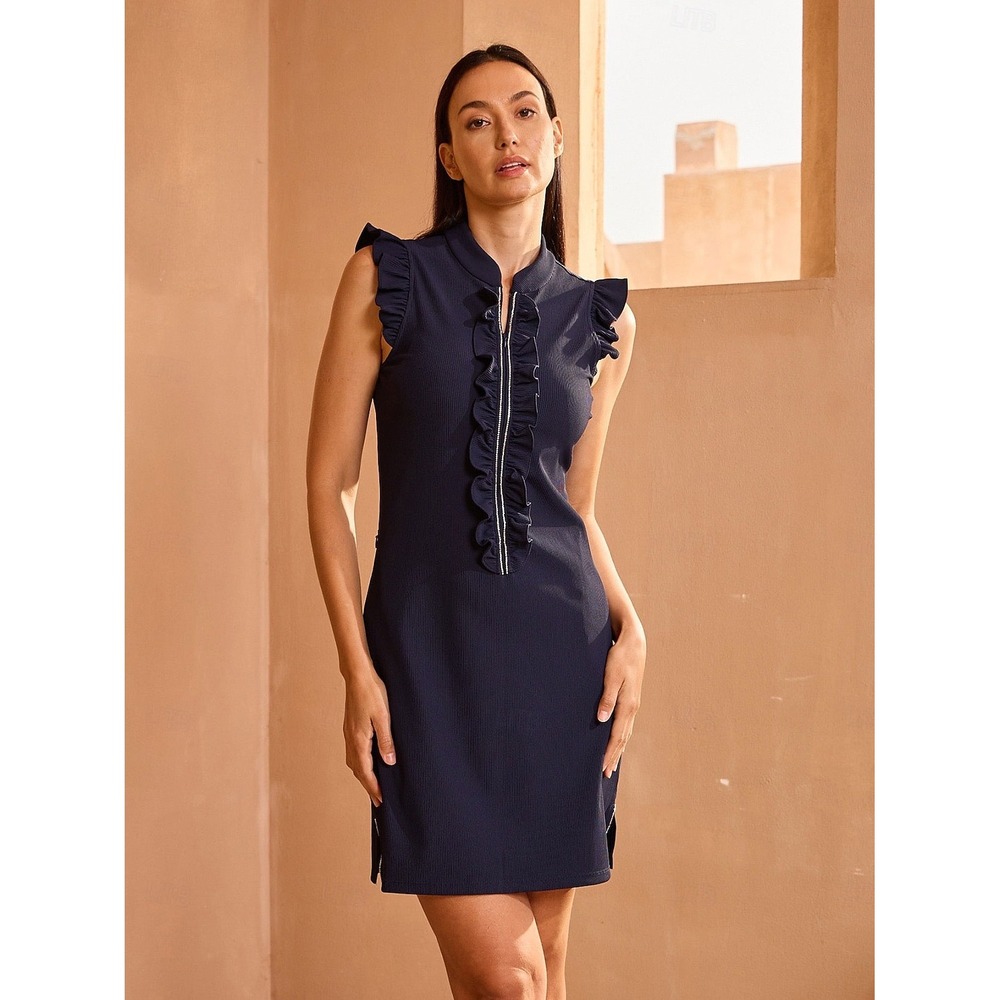 Acegolfs Navy Blue Ruffle Half Zip Golf Dress Sleeveless Mock Neck XS NWT